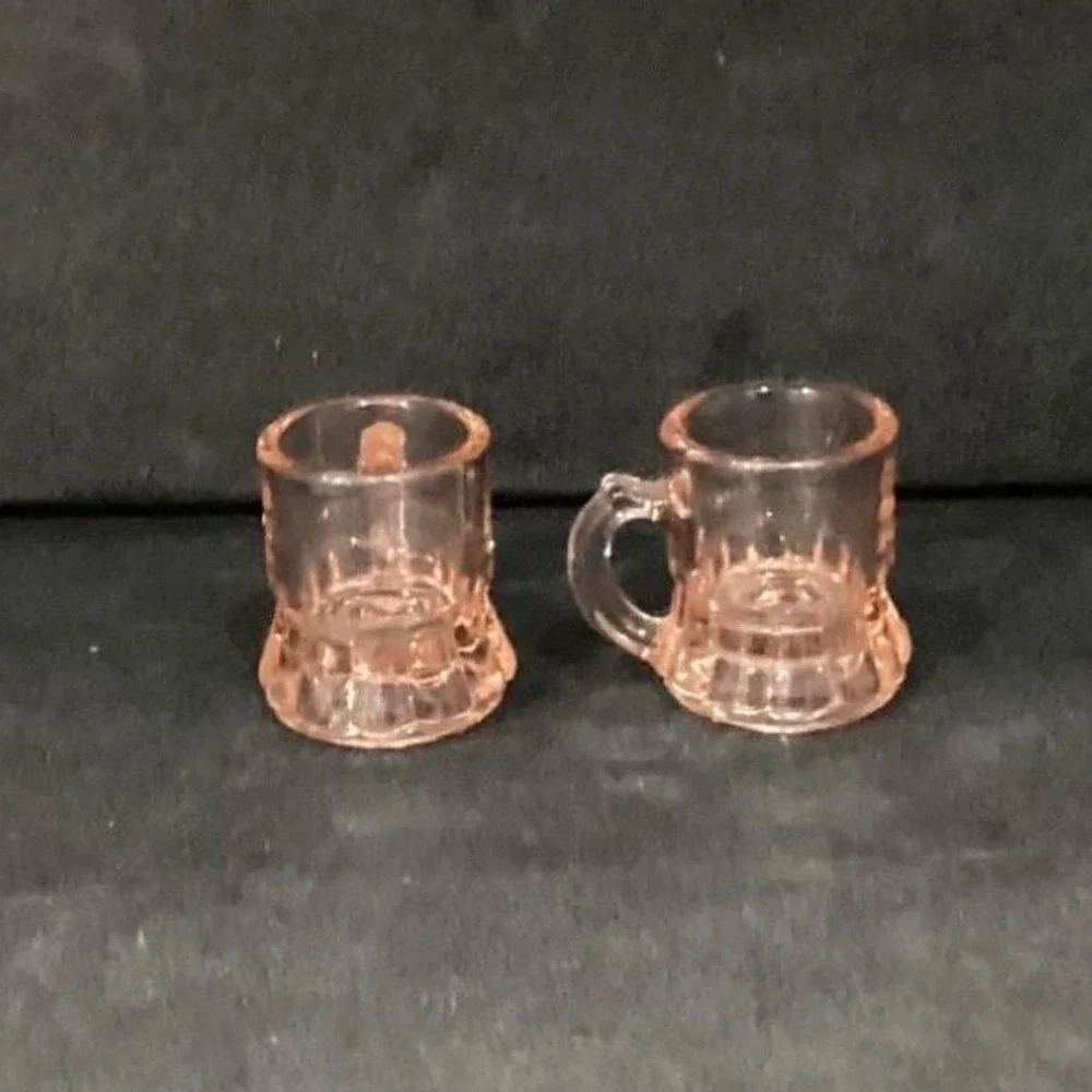 Federal Glass Pink Mini Shot Glasses, Set of 2, Depression Era Toothpick Holders